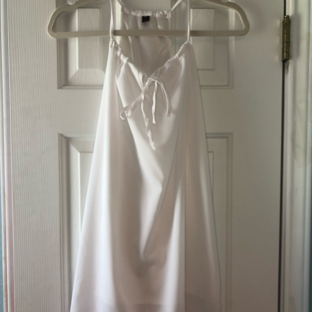 White halter neck dress